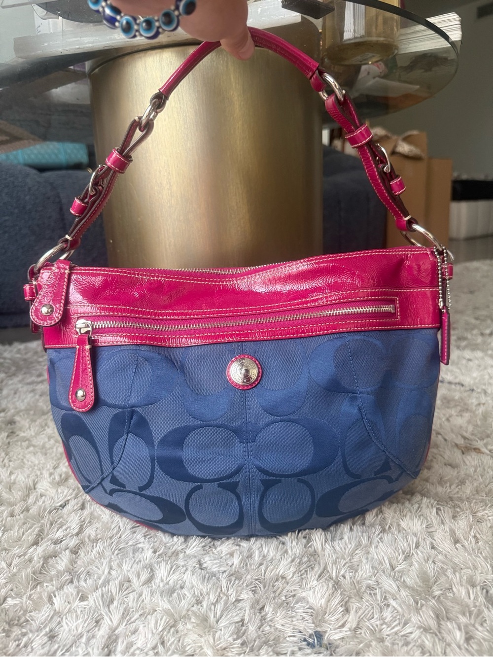 COACH 2010 BLUE & PINK LAURA HOBO